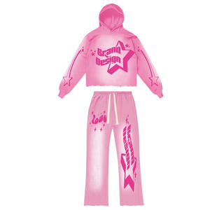 2024 Conjunto de Jogger Acampanado y Sudadera con capucha French Terry de aspecto vintage lavado ácido para hombre con estampado DTG - Product Image 3