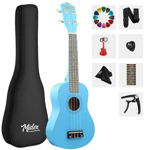 Kit de ukelele de concierto azul de 23 pulgadas con funda, correa, púas y libro de métodos |   Midex UKX-233BL - Product Image 1