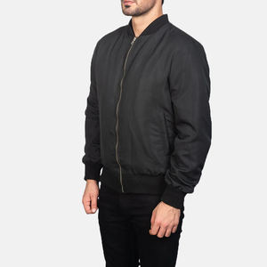 Chaqueta Bomber de Invierno Personalizada en Satén de Poliéster Negro con Ribete Acanalado, Cuello Varsity, Bolsillos Interiores, Resistente al Viento y Ecológica - Product Image 2