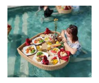 Panier de petit-déjeuner flottant de qualité supérieure plateau de service de piscine en rotin fait à la main