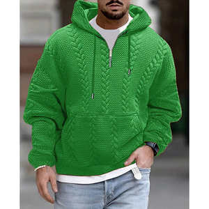 Sudadera con Capucha Informal para Hombre, Corte Regular, Tejido Cómodo, Textura Acolchada, Color Verde Sólido, Estampado Digital Otoñal, Mezcla de Algodón - Product Image 3