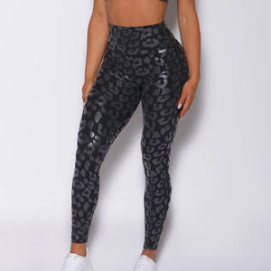 Wholesale Custom Logo Black Shine <b>Leopard</b> <b>Leggings</b> Shiny Finish Elastic Waist & Active Wear Fashion Gym Yoga <b>Leggings</b> For Women - Product Image 1
