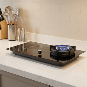 Table de cuisson combinée à induction et <span class=keywords><strong>gaz</strong></span> microcristalline à commande tactile, encastrable ou sur table, économe en énergie A+ - Product Image 1