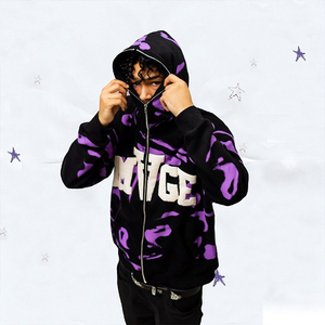 Venta al por mayor Venta caliente Streetwear All Over Printing Puff Print Full Face Zip Up Hoodie Hombres Custom Full Zip Hoodie - Product Image 5