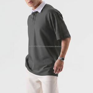 เสื้อโปโลทรงหลวมสไตล์ลำลองแนวสตรีทแขนสั้นผ้าฝ้ายนุ่มเนื้อผ้าคุณภาพพรีเมียมทรงโอเวอร์ไซส์ - Product Image 3