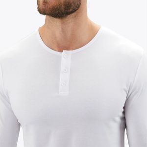Custom Logo <b>White</b> Henley <b>Shirt</b> Buttery Soft, Signature Fit, <b>Long</b> <b>Sleeves</b>, Curve Hem 62% Polyester, 33% Cotton, 5% Spandex - Product Image 4