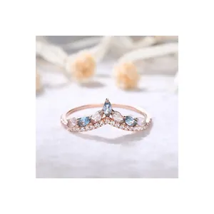 14k Solid Solid Gold Diamond Designer Wedding Fine Jewelry Manufacturer Blue Topaz Engagement Band Ring Wholesale Supplier