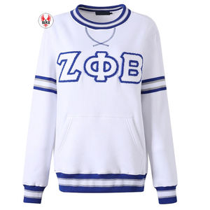 Sudadera de cuello redondo para mujer, estilo universitario, con letras griegas bordadas, color liso, forrada, para invierno - Product Image 1