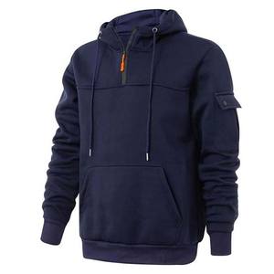 Color azul marino media cremallera de manga larga de gran tamaño con bolsillos 300g 100% algodón transpirable sudaderas con capucha y sudaderas básicas para hombres - Product Image 2