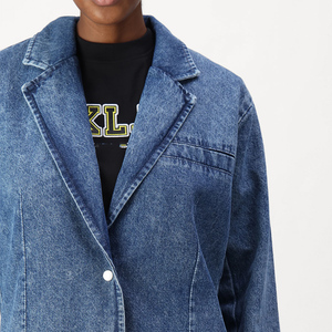 เสื้อโค้ทผ้ายีนส์ของผู้หญิงเสื้อแจ็คเก็ตลำลองสีพื้นระบายอากาศได้ดีดีไซน์สตรีทแวร์ - Product Image 5