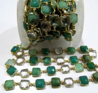 Crisoprasa Natural Verde Ónix de 10 mm, Forma de Cojín, Facetada, Cadena de Acero Inoxidable Chapada en Oro, Estilo Vintage, Se Vende por Pie
