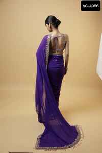 Lo último en ropa de fiesta para mujer, Sari Georgette de imitación con bordado elegante, Sari de trabajo con piezas de blusa de trabajo pesado para mujer, Sari - Product Image 2