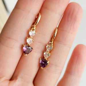 Purple Heart Amethyst Gemstone Charms 925 Silver Gold Plated Cute Dangle Earrings Vintage Style Anniversary Gift - Product Image 4