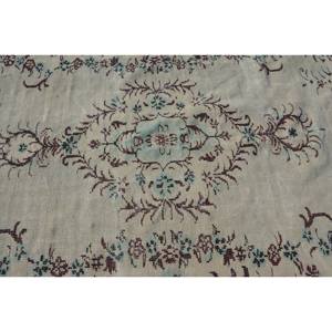 Alfombra turca Vintage de 5,4x9,3 pies, patrón de retales de tejido plano de lana Beige para decoración de pasillo de sala de estar con respaldo de látex - Product Image 5