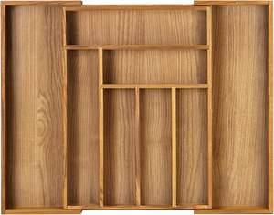 Plateau à couverts en bois d'acacia de haute qualité extensible armoire de cuisine unique tiroir organisateur plusieurs compartiments pour vaisselle - Product Image 2