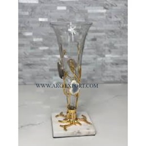 New Classic Design Gold Plated Flower Vases Clear Glass <b>Large</b> Size Resort Table Decoration Metal Flower Vases With <b>Marble</b> Base - Product Image 1