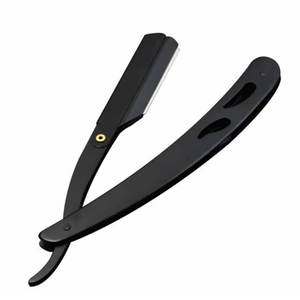 Maquinilla de afeitar recta de una sola hoja profesional, herramientas de peluquero y cuchillo de afeitar plegable negro mate - Product Image 1