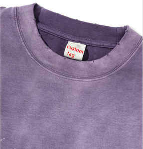 Heavyweight 100% Cotton Men's <b>Stand</b> Collar T-Shirt Luxury Distressed Acid <b>Wash</b> Design Breathable Custom Blank Vintage Casual - Product Image 4