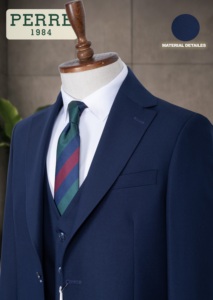Costume d'affaires en laine bleu marine pour homme, style britannique, col cranté, simple boutonnage, coupe classique, infroissable - Product Image 4