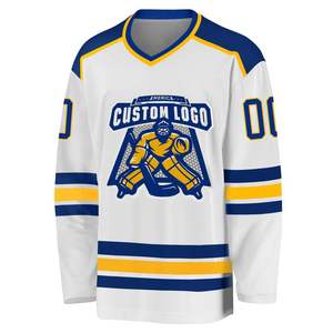 Meilleure qualité équipe sportive blanche Logo sur mesure Sublimation imprimé/brodé maillot de hockey sur glace américain 100% Polyester - Product Image 2
