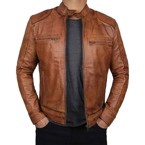 Chaqueta de Cuero Genuino Recubierto para Hombre, Diseño de Última Moda, Resistente al Viento, Transpirable, Cuello Alto, Talla Grande, Logotipo Frontal, Otoño 2025 - Product Image 1
