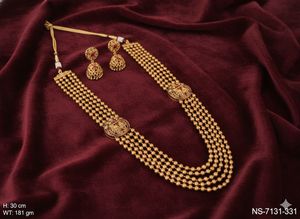 Collar Largo Étnico de 5 Capas con Cuentas y Acabado Dorado Antiguo, Perfecto para Bodas, Fiestas, Festivales y Vestimenta Tradicional - Product Image 4