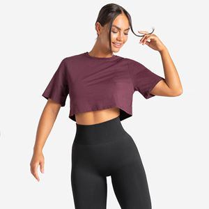 Camiseta corta de manga corta holgada de gran tamaño de calidad Premium de algodón 100% para mujer, Camiseta corta informal de gran tamaño de verano para mujer - Product Image 2