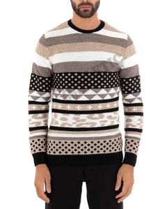 Suéter de hombre, patrón de diseño sólido multicolor, cuello redondo de alta calidad, algodón, lana transpirable, antiretráctil forro de lana, largo de invierno - Product Image 1