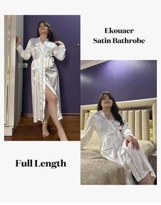 Ekouaer-Batas de satén suaves y ligeras para mujer, vestidos informales de longitud completa con mangas largas para fiestas de boda y ocasiones informales - Product Image 5