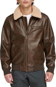 Blouson aviateur en simili cuir pour homme avec col en sherpa - Product Image 5