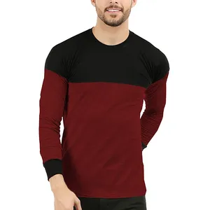 Penjualan laris kaus lengan panjang pria katun 100% kaus lengan panjang pria gambar cetak kustom kaus celup warna hitam dan merah