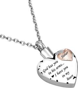 Sœur Double Coeur Crémation Urne Collier Cendres Urne Bijoux Mémorial Pendentif Dieu vous a dans ses bras Je vous ai Taille personnalisée - Product Image 2