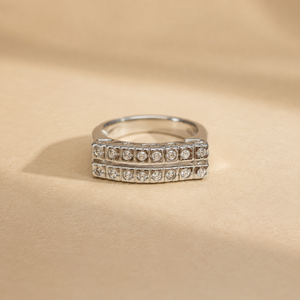 18K <b>Gold</b> Plated Stainless Steel Double Row White CZ Band <b>Ring</b> - Product Image 3