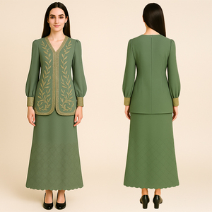 NAMI ALIA Modesto tradicional de dos piezas de poliéster antiestático Kurung Set Mangas abullonadas transpirables Puños detallados de talla grande para - Product Image 3