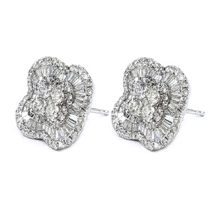 Boucles d'oreilles modernes sur mesure en or blanc massif 18 carats avec diamants naturels ronds et baguette pour femme – Cadeau tendance - Product Image 2
