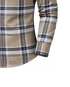 Camisa a Cuadros para Hombre, Manga Larga, Estilo Casual de Franela, Color Beige, Caqui y Azul, Fabricante Personalizado, Venta al por Mayor, OEM - Product Image 6