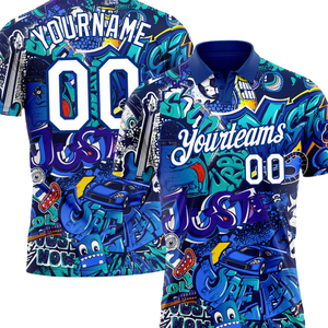 Camiseta Polo Sublimada Personalizada con Diseño de Graffiti, Nombre y Número del Equipo, Ropa Deportiva Estilo Urbano, Impresión Personalizada - Product Image 3