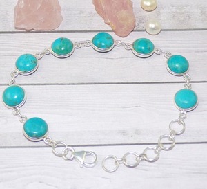 Pulsera de piedras preciosas turquesa de Plata de Ley 925 sólida, joyería de moda hecha a mano para niñas con chapado en rodio, joyería de plata fina - Product Image 4