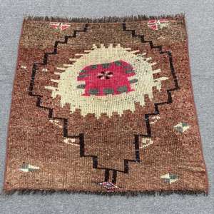 Tapis turc, petit tapis vintage 2,8x2,7 pieds, tapis en laine patchwork brun rouge - Product Image 1