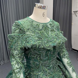 Robe de soirée longue ANY267, à sequins, à manches longues, motif en dentelle verte, pour soirée de gala - Product Image 6