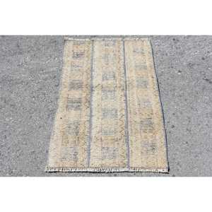 พรมตุรกีสีเบจทำด้วยมือ2.2x3.1ft สีเบจแนวชนบทผ้าพลัฌโพลีเอสเตอร์ไม้ไผ่ผ้าไหมยางเย็บปะติดด้านหลังสำหรับวัยรุ่นโถงทางเดิน - Product Image 1