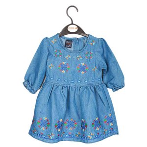 Girls Embroidered Denim Frock - Light Blue - Product Image 1
