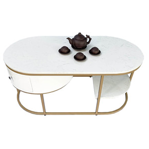 Modern Oval <b>Coffee</b> <b>Table</b> with Stone Top and Gold-Painted Frame Durable Living Room Furniture with Movable Drawers TT68177 - Product Image 1