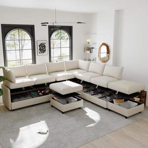 Sofá seccional convertible modular de 8 plazas de gran tamaño de la mejor calidad con función de almacenamiento y cama - Product Image 1