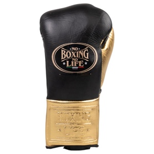 Gants de boxe en cuir sur mesure de haute qualité, légers, No Boxing No Life, imprimés en noir et or, à lacets, ajustables - Product Image 5