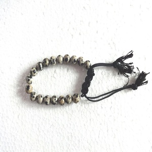 Adjustable Dalmatian Jasper Natural Beads <b>Bracelet</b> 8 mm Semi-Precious Stone Gemstone with Cotton <b>String</b> Handcrafted Crafts - Product Image 1