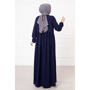 Vestido Hijab Estilo Bolero Azul Marino para Mujer, Tela Crepé Simple, Cintura Imperio, Corte en A, Transpirable, Cuello Alto - Product Image 4