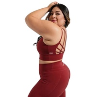 Ensemble de yoga 2 pièces uni en Spandex/Nylon extensible dans les quatre sens pour femme, comprenant un brassière de sport, un débardeur court et un short taille haute, tenue d'entraînement avec logo frontal