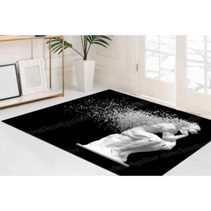 Tapis imprimé avec motif de sculpture moderne, noir et blanc, décoration tendance pour la maison, avec tapis à poils doux - Product Image 5