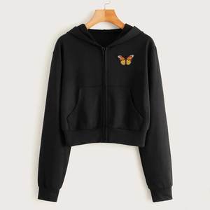 Sudadera con Capucha Casual de Invierno para Mujer, Ligera, de Poliéster/Algodón, Tejido de Punto, Mangas Largas Estampadas, Cuello con Capucha, Corta - Product Image 1